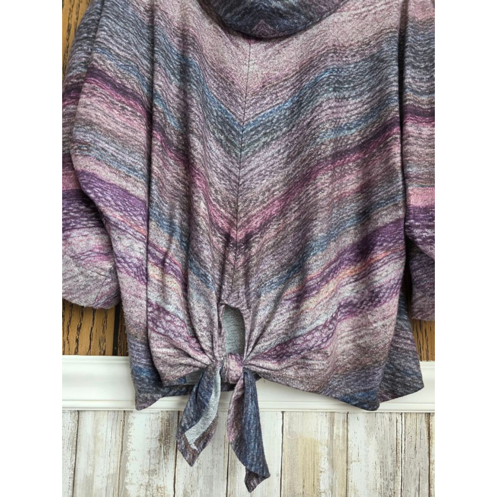 Women's One World Cowl Neck Sweater L Purple Gray Striped - Picture 4 of 6